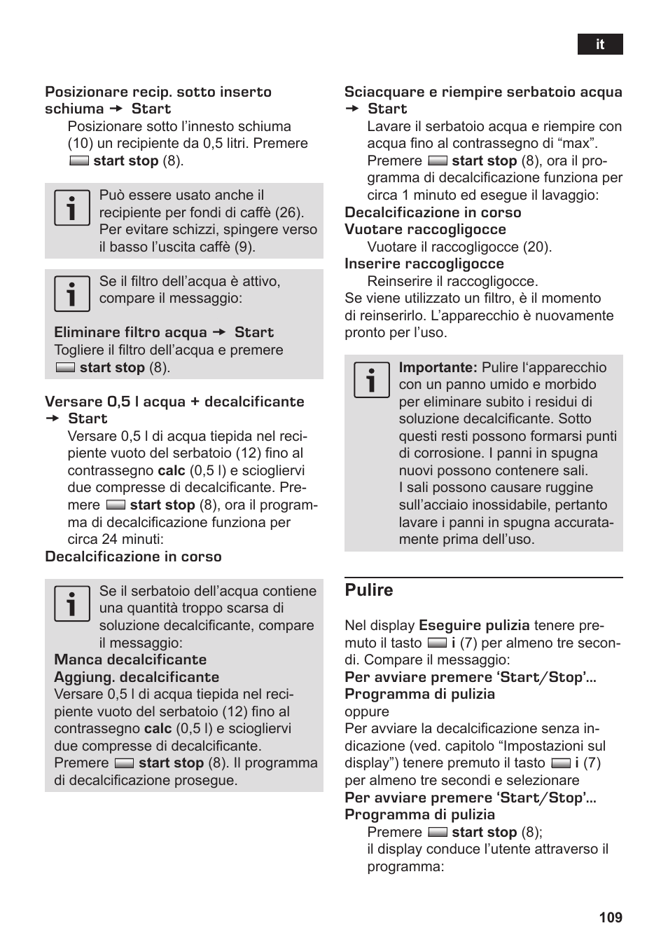 Pulire | Siemens TK76K573 User Manual | Page 111 / 182