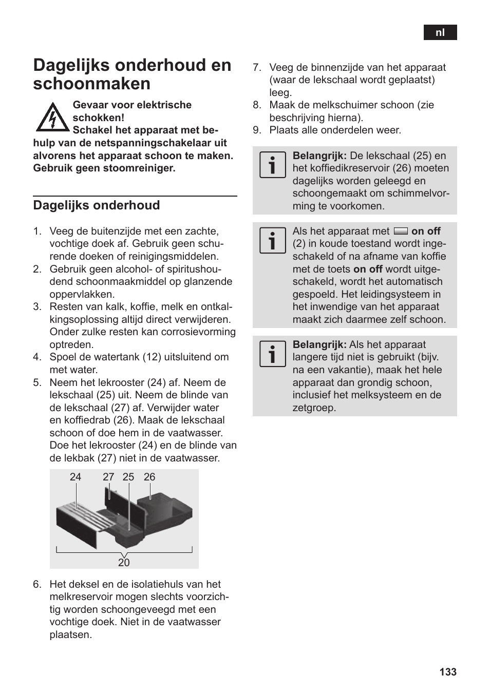 Dagelijks onderhoud en schoonmaken, Dagelijks onderhoud | Siemens TK76K573 User Manual | Page 135 / 182