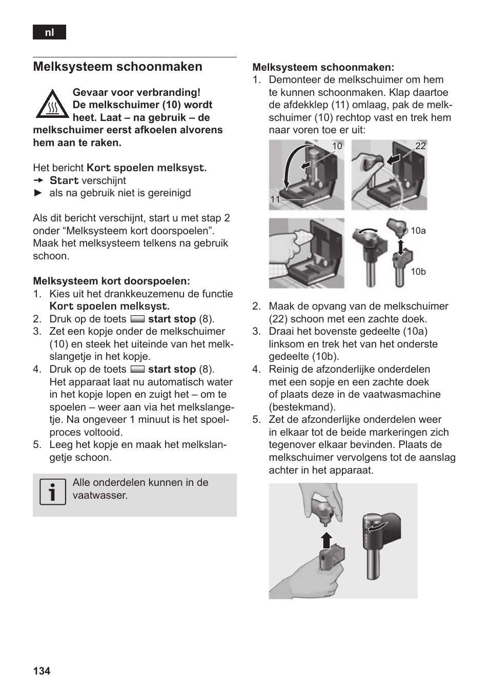 Melksysteem schoonmaken | Siemens TK76K573 User Manual | Page 136 / 182