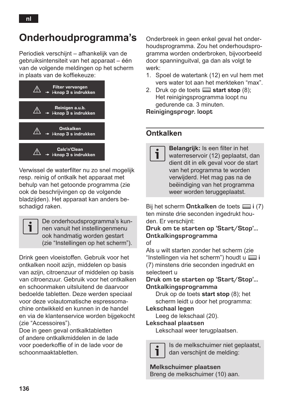 Onderhoud programma’s, Ontkalken | Siemens TK76K573 User Manual | Page 138 / 182