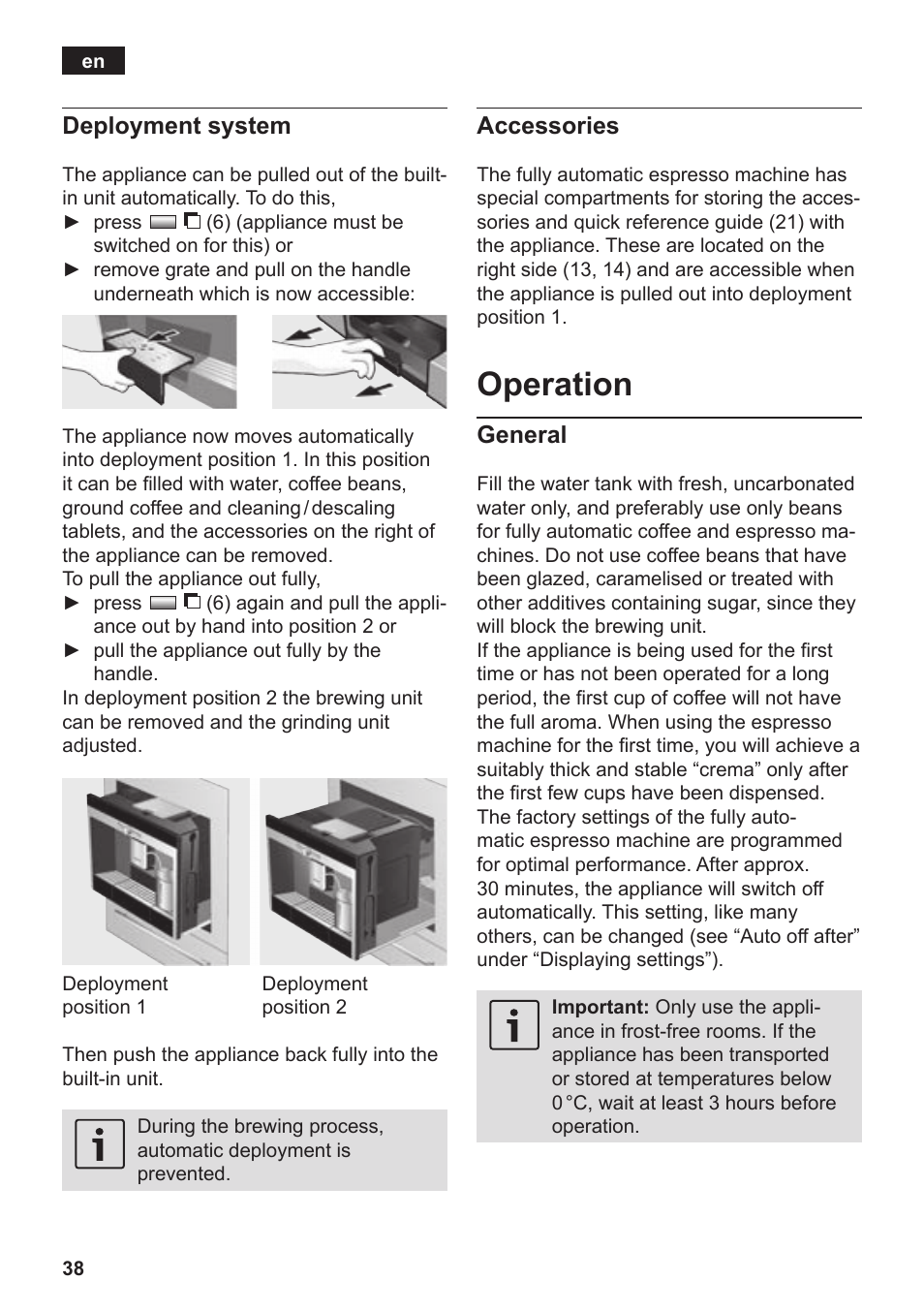 Operation, Deployment system, Accessories | General | Siemens TK76K573 User Manual | Page 40 / 182