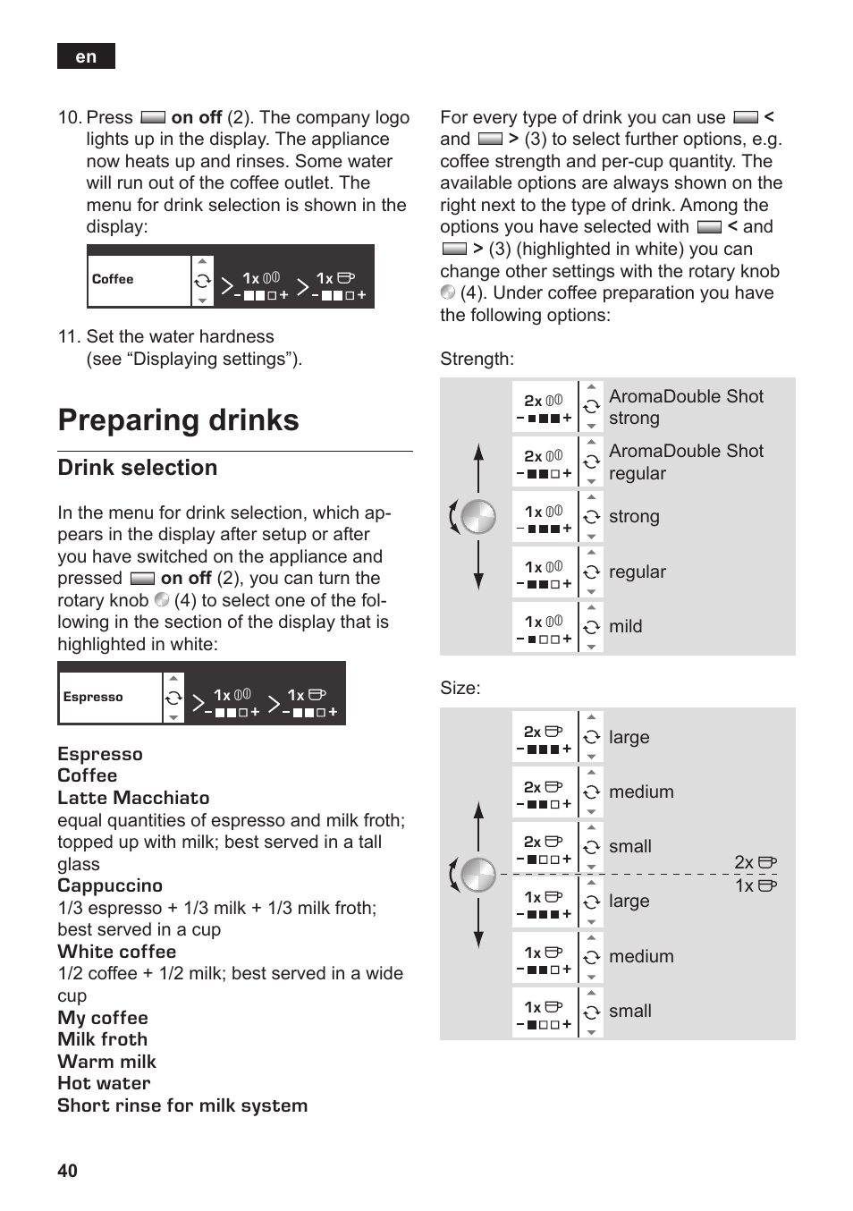 Preparing drinks | Siemens TK76K573 User Manual | Page 42 / 182