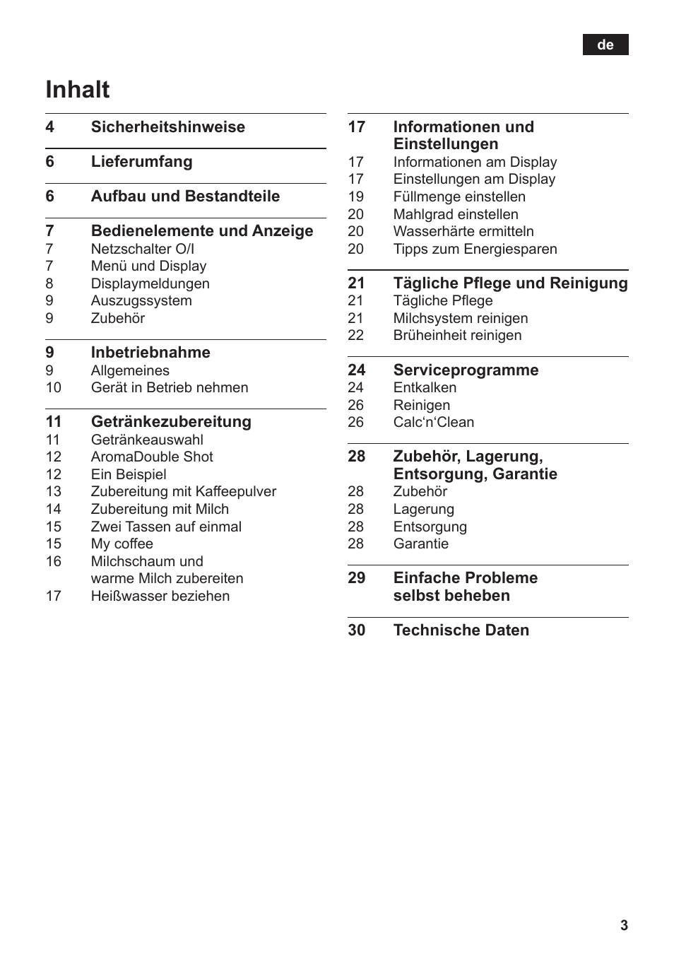 Inhalt | Siemens TK76K573 User Manual | Page 5 / 182