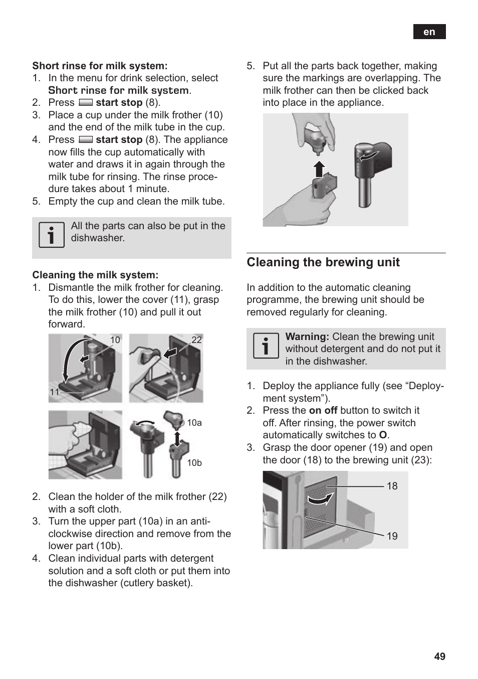 Cleaning the brewing unit | Siemens TK76K573 User Manual | Page 51 / 182