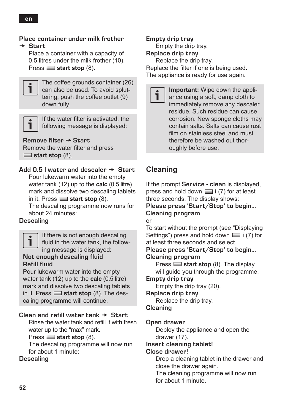 Cleaning | Siemens TK76K573 User Manual | Page 54 / 182