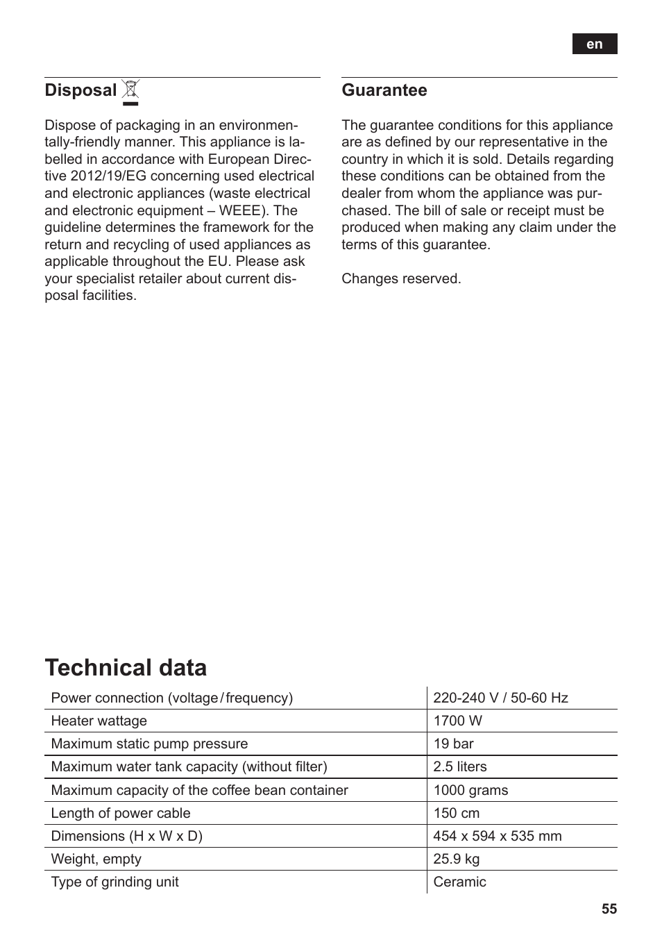 Technical data | Siemens TK76K573 User Manual | Page 57 / 182