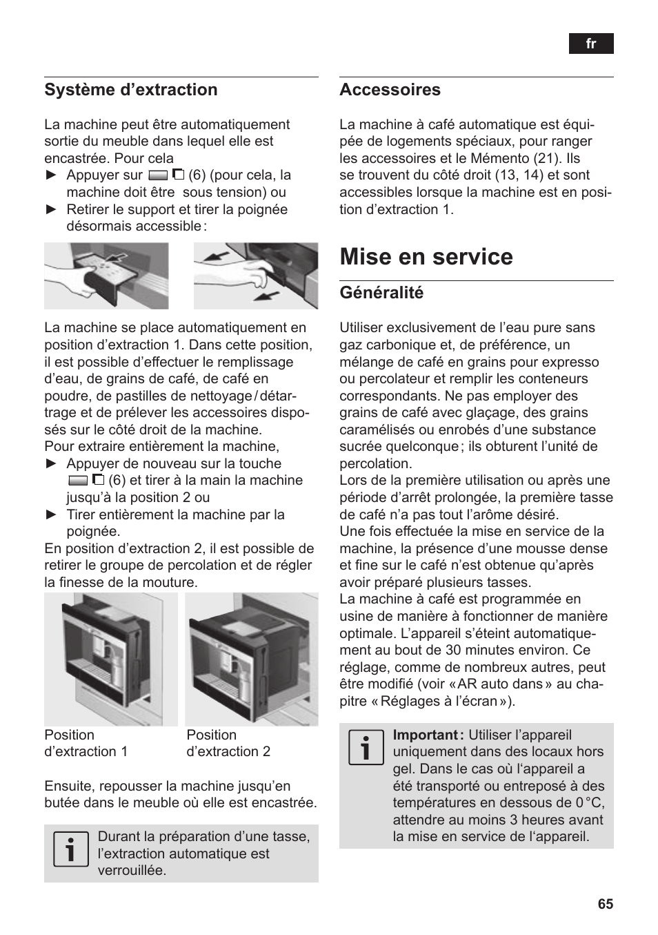 Mise en service, Système d’extraction, Accessoires | Généralité | Siemens TK76K573 User Manual | Page 67 / 182