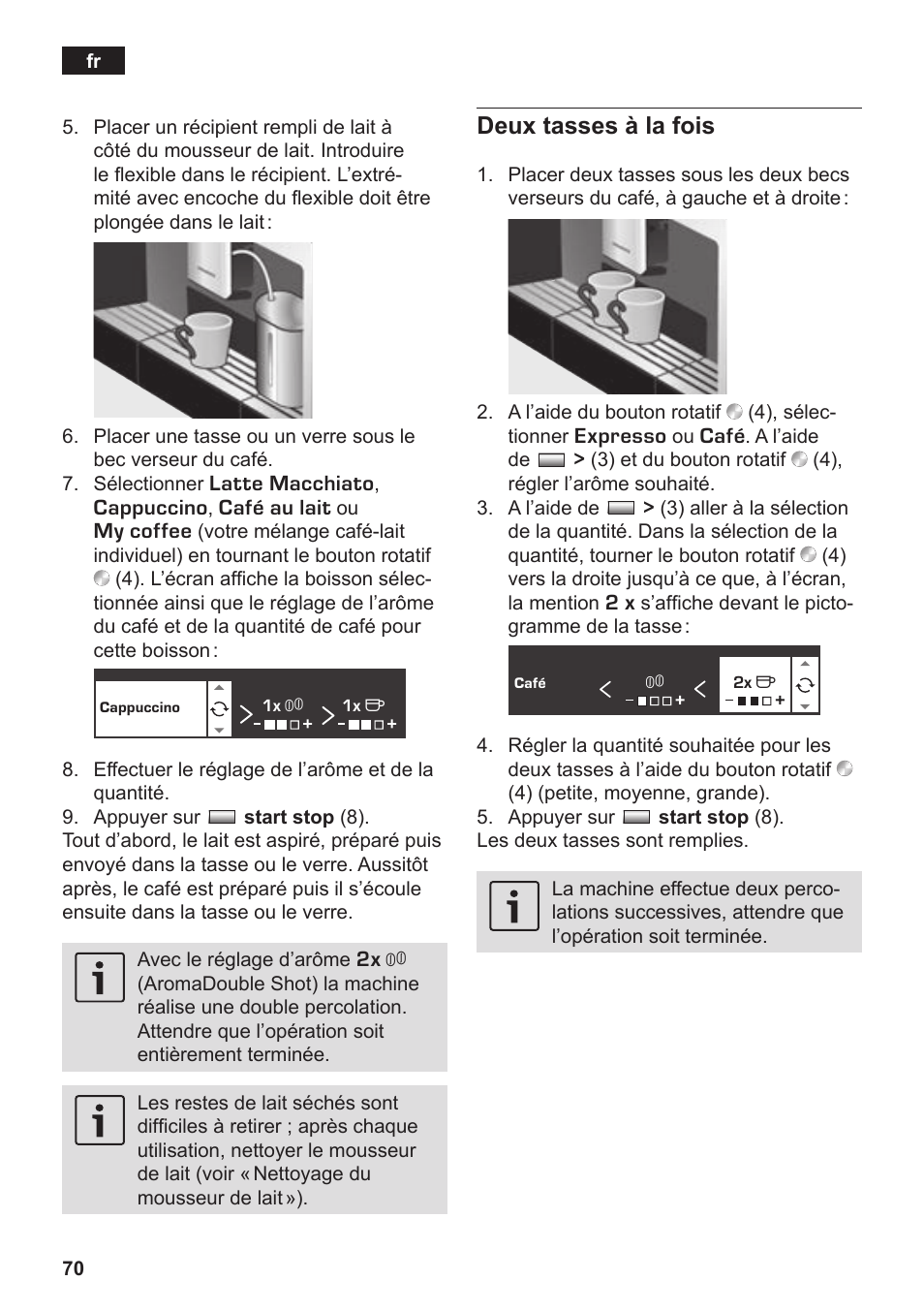 Deux tasses à la fois | Siemens TK76K573 User Manual | Page 72 / 182