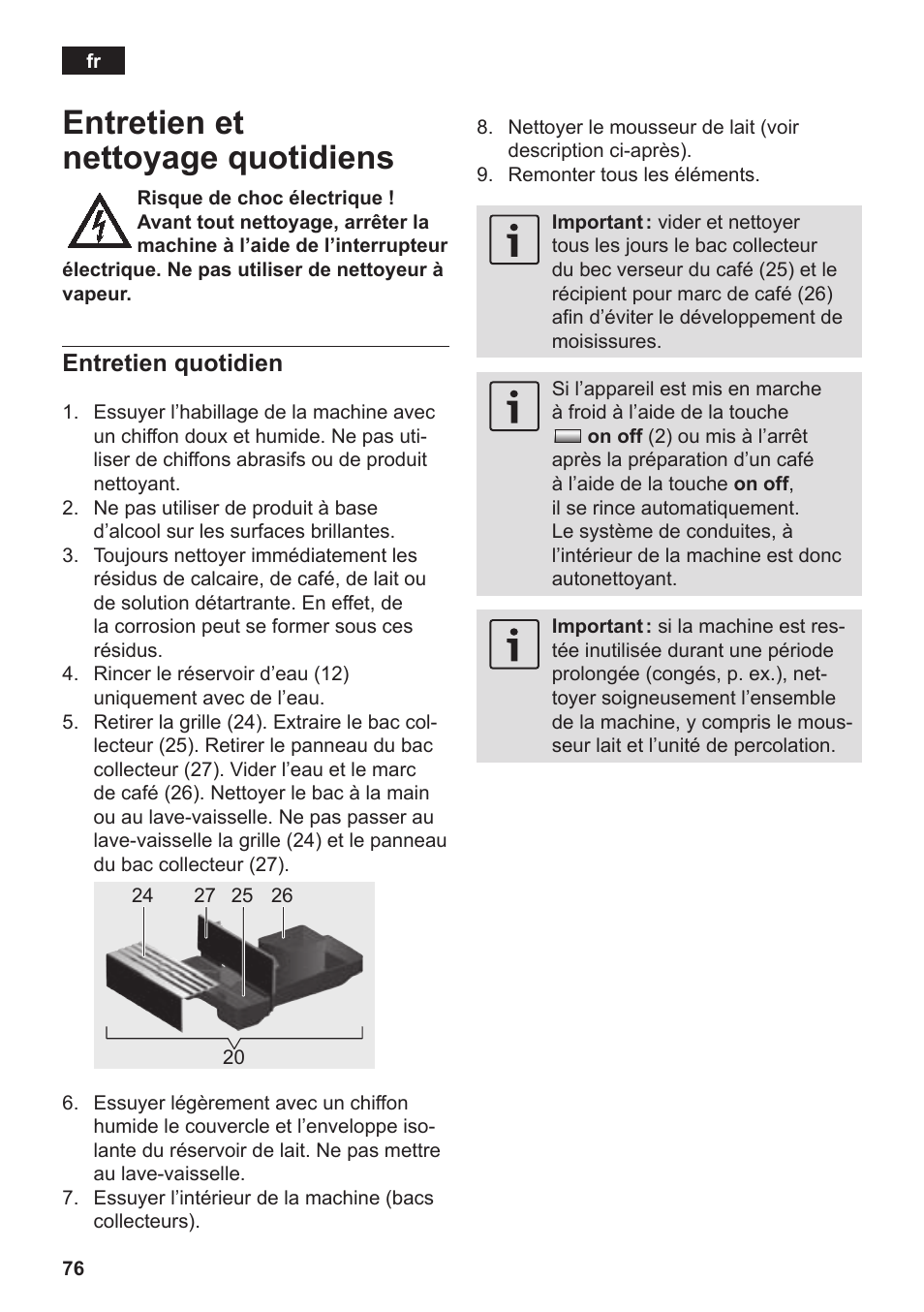 Entretien et nettoyage quotidiens, Entretien quotidien | Siemens TK76K573 User Manual | Page 78 / 182