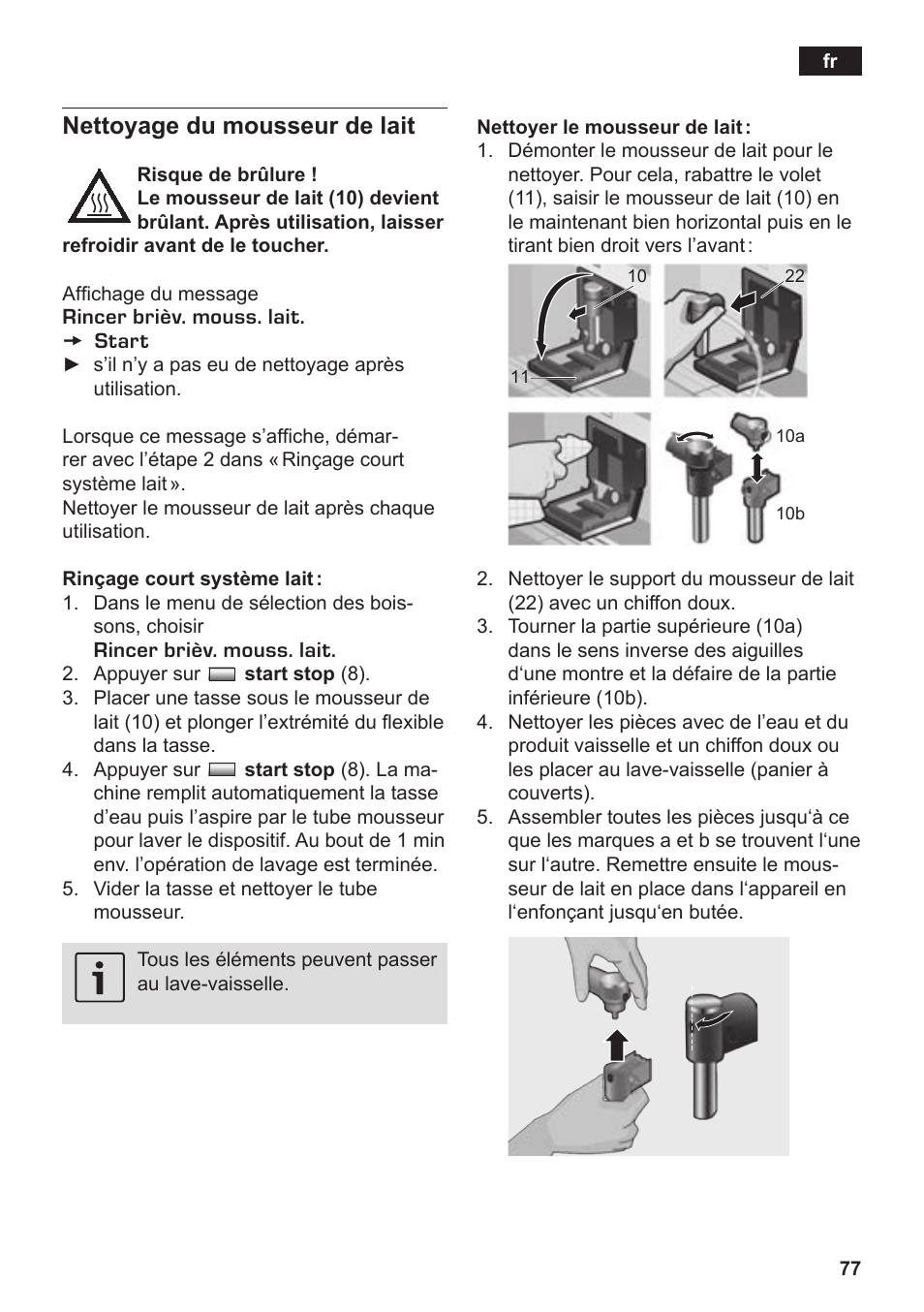 Nettoyage du mousseur de lait | Siemens TK76K573 User Manual | Page 79 / 182