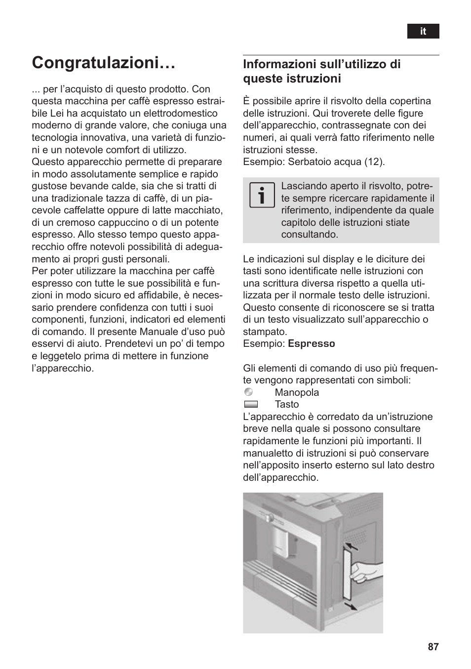 Congratulazioni, Informazioni sull’utilizzo di queste istruzioni | Siemens TK76K573 User Manual | Page 89 / 182