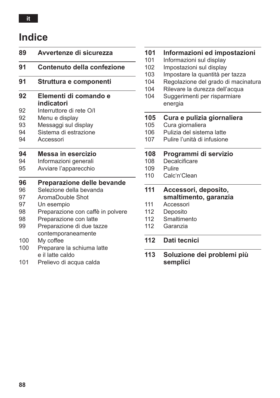 Indice | Siemens TK76K573 User Manual | Page 90 / 182