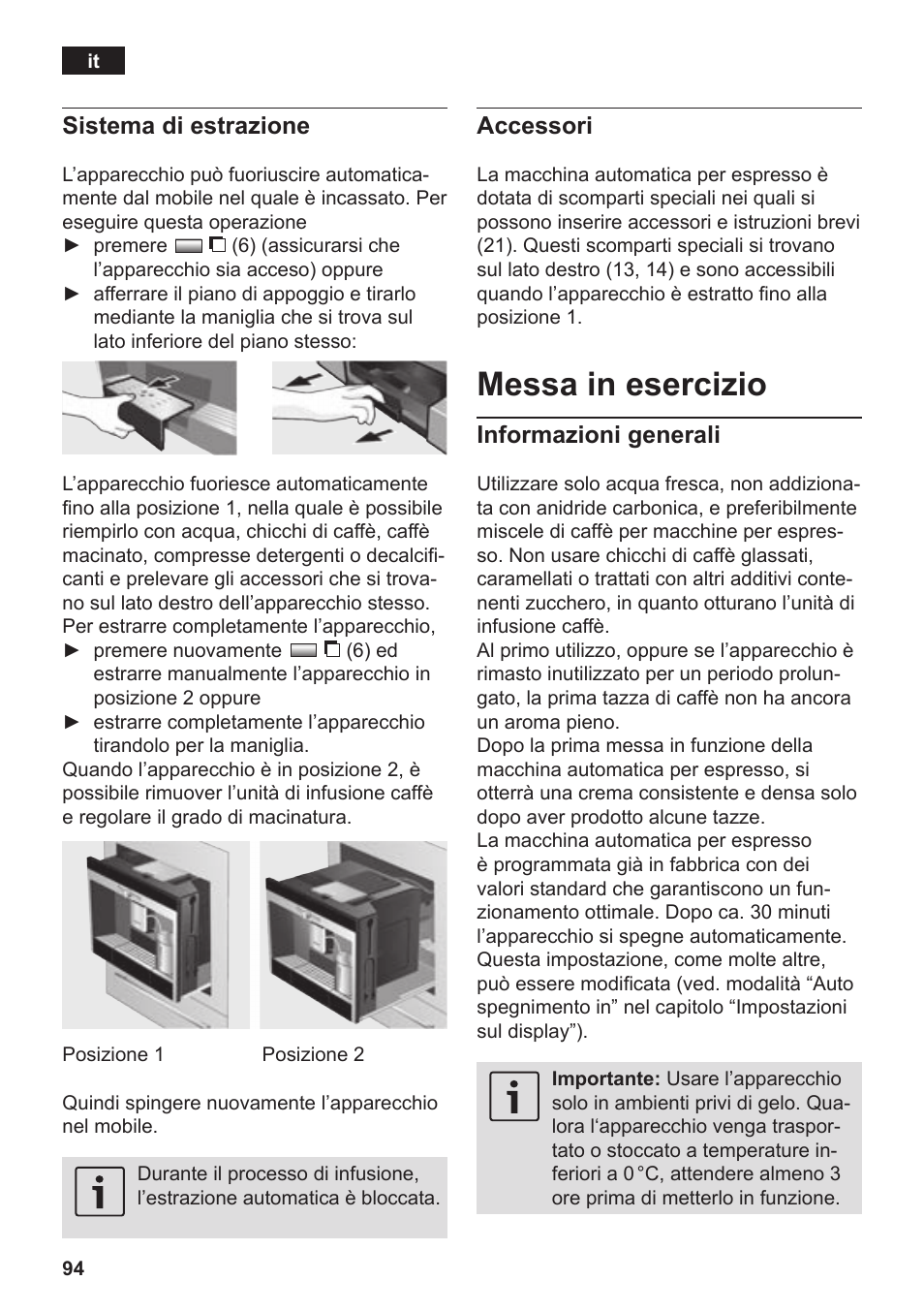 Messa in esercizio, Sistema di estrazione, Accessori | Informazioni generali | Siemens TK76K573 User Manual | Page 96 / 182