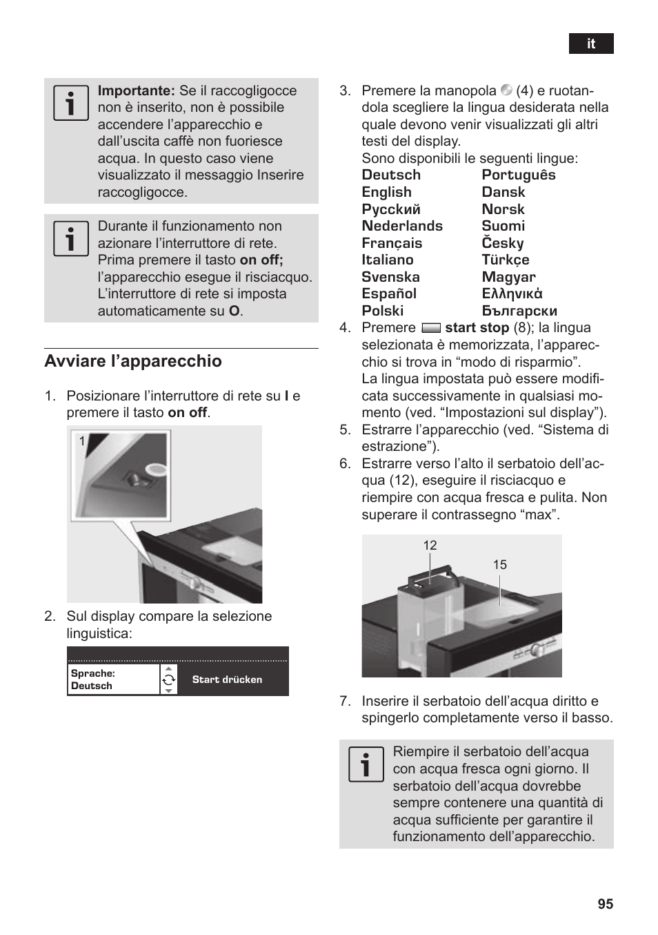 Avviare l’apparecchio | Siemens TK76K573 User Manual | Page 97 / 182