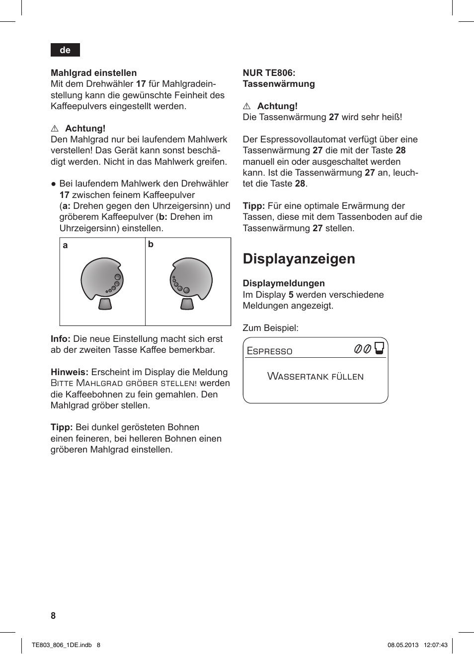 Displayanzeigen | Siemens TE803509DE User Manual | Page 12 / 112