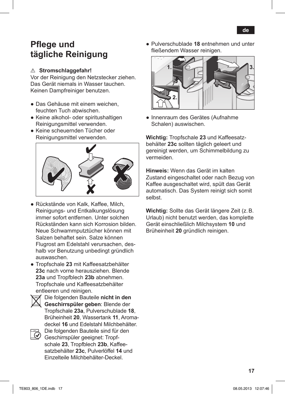 Pﬂ ege und tägliche reinigung | Siemens TE803509DE User Manual | Page 21 / 112