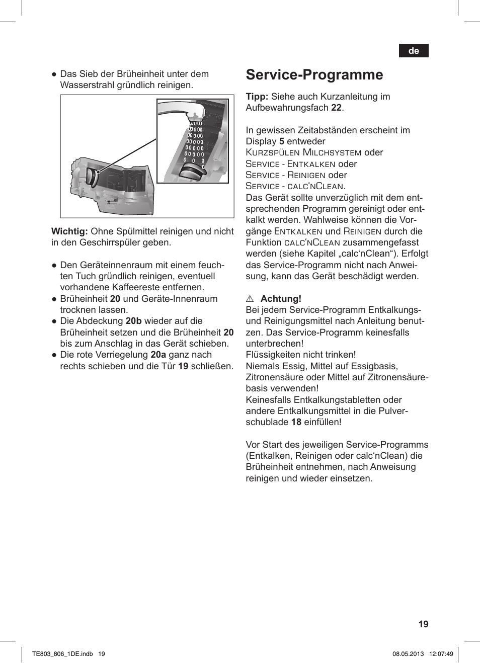 Service-programme | Siemens TE803509DE User Manual | Page 23 / 112