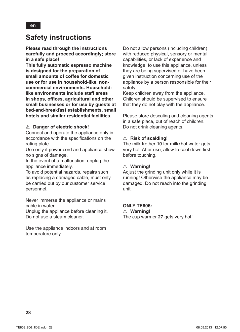 Safety instructions | Siemens TE803509DE User Manual | Page 32 / 112