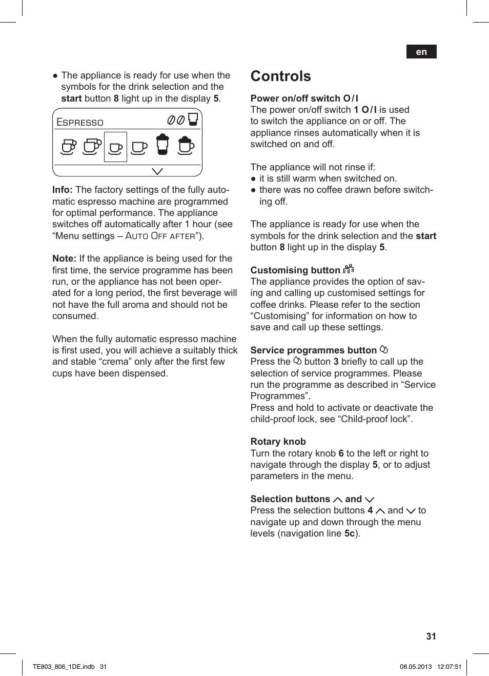 Controls | Siemens TE803509DE User Manual | Page 35 / 112