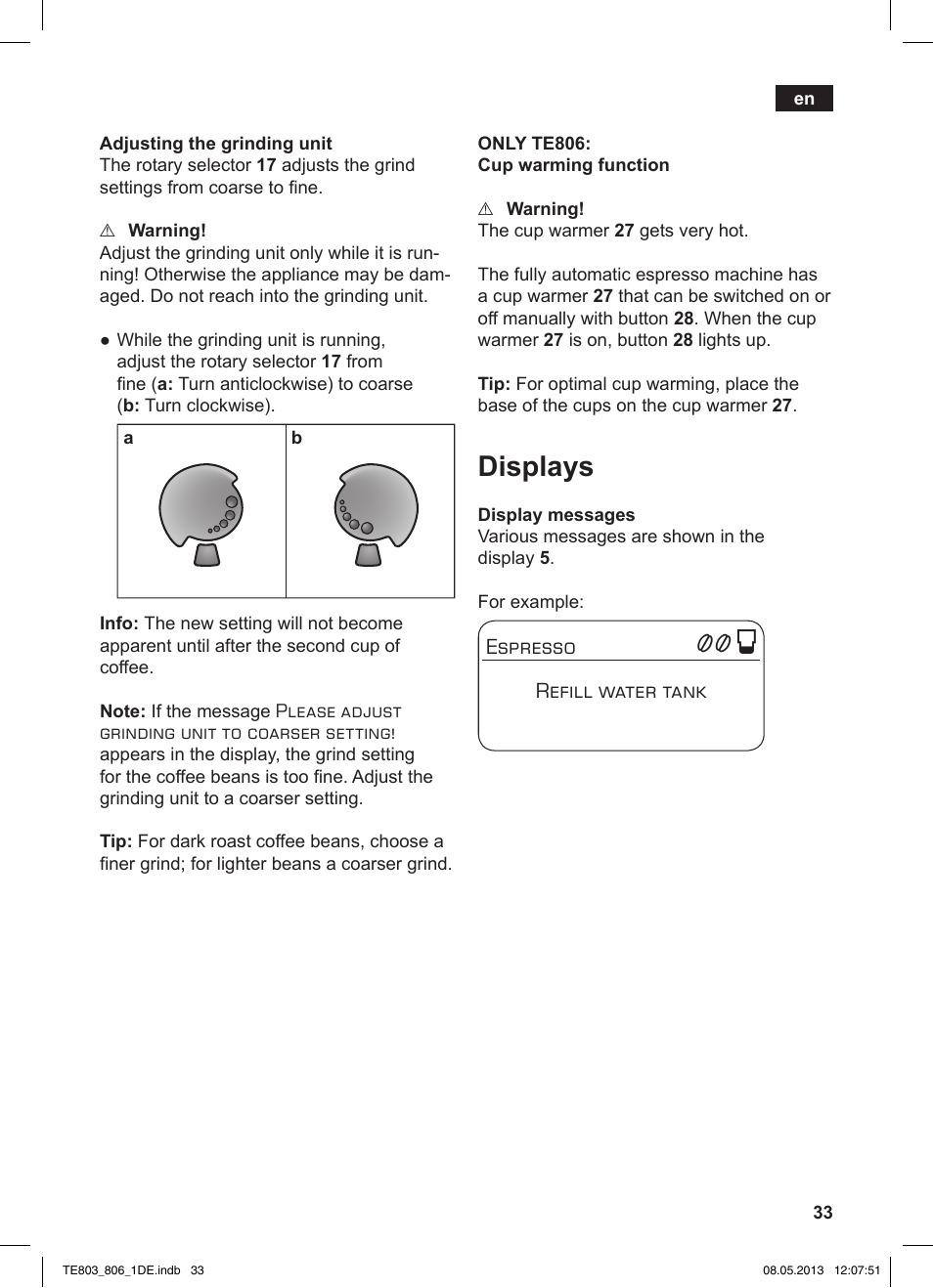 Displays | Siemens TE803509DE User Manual | Page 37 / 112