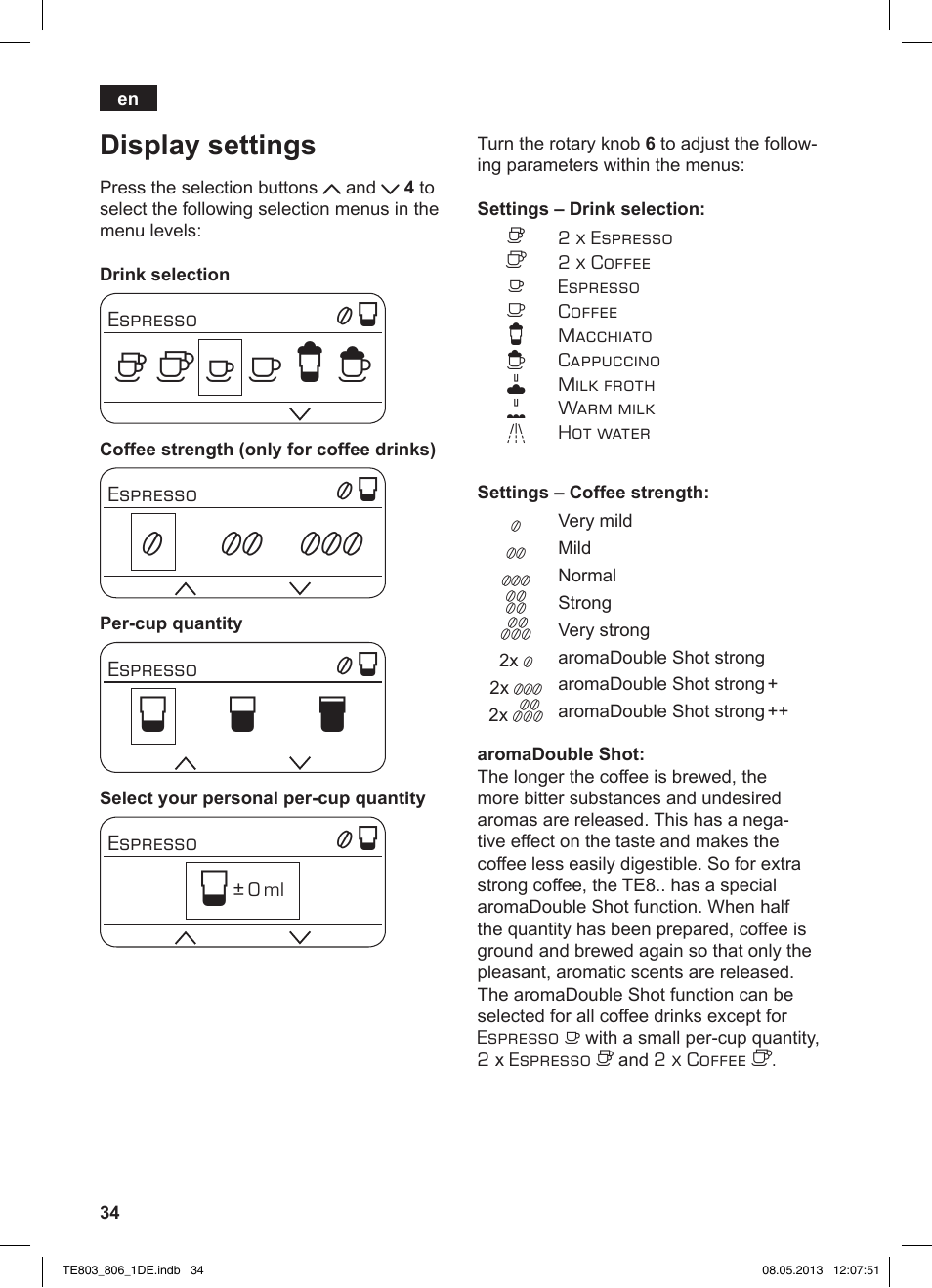 Но р т, Display settings | Siemens TE803509DE User Manual | Page 38 / 112