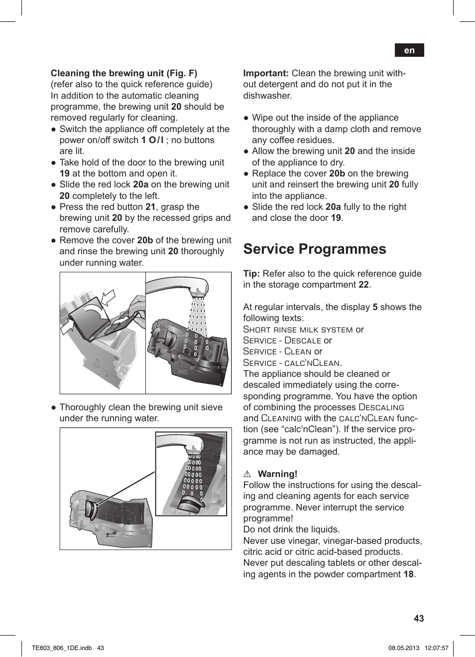 Service programmes | Siemens TE803509DE User Manual | Page 47 / 112