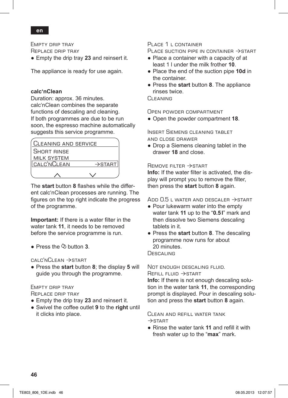 Start | Siemens TE803509DE User Manual | Page 50 / 112