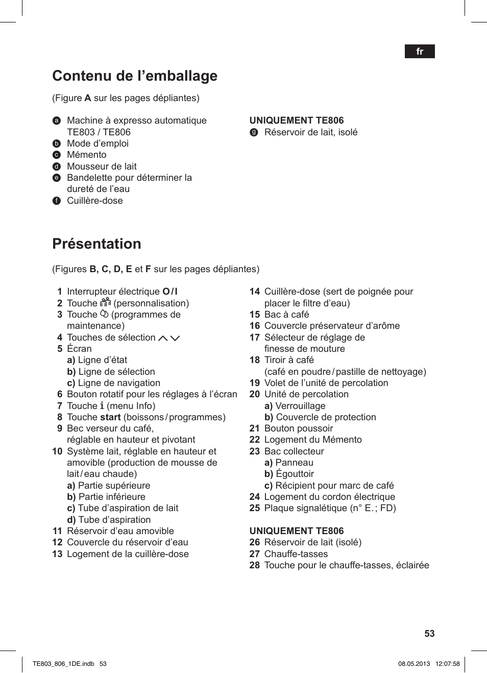 Présentation, Contenu de l’emballage | Siemens TE803509DE User Manual | Page 57 / 112
