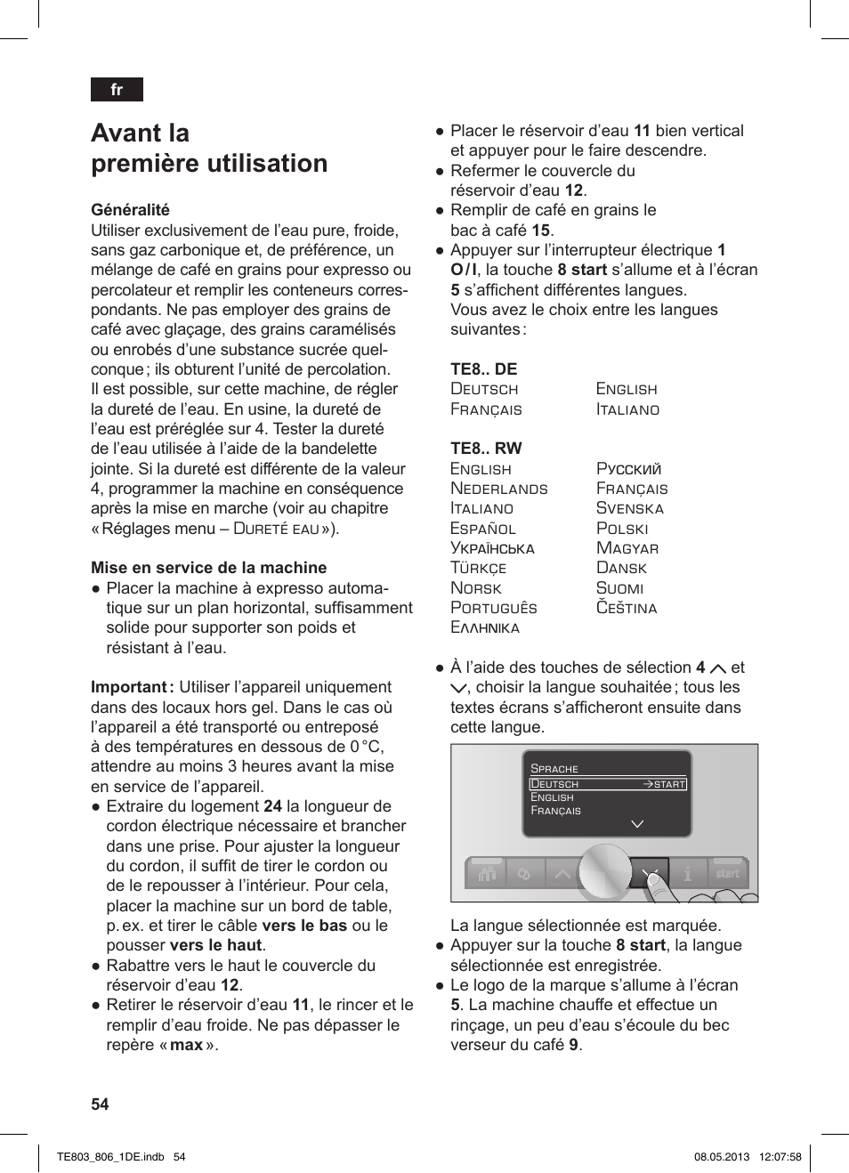 Avant la première utilisation | Siemens TE803509DE User Manual | Page 58 / 112