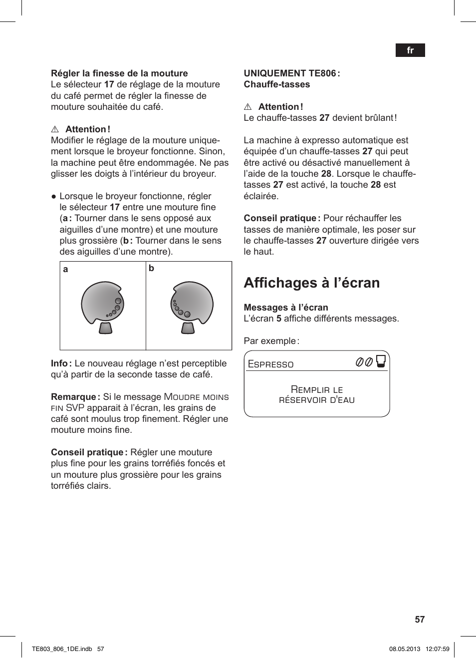 Affi chages à l’écran | Siemens TE803509DE User Manual | Page 61 / 112