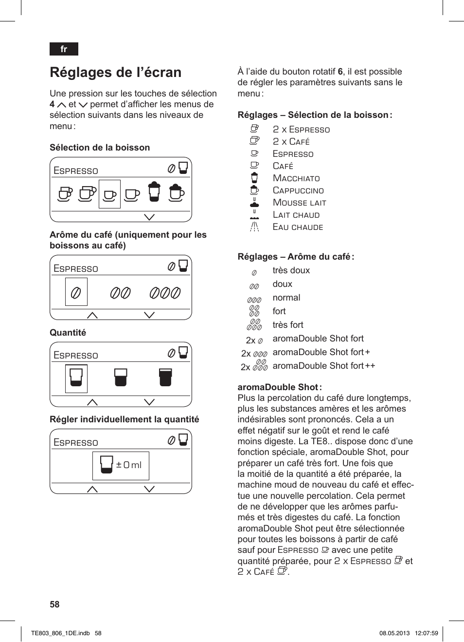 Но р т, Réglages de l’écran | Siemens TE803509DE User Manual | Page 62 / 112