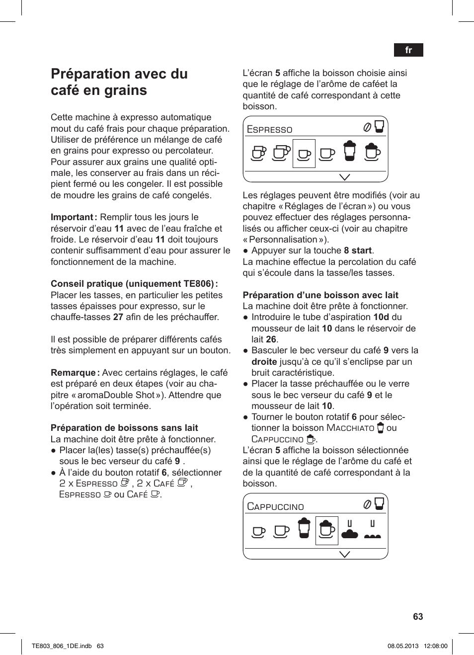 Préparation avec du café en grains | Siemens TE803509DE User Manual | Page 67 / 112