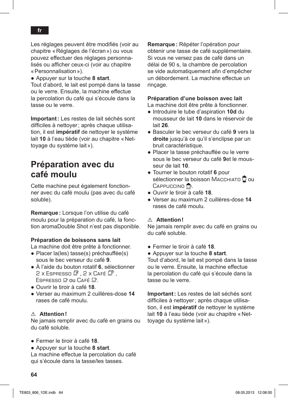 Préparation avec du café moulu | Siemens TE803509DE User Manual | Page 68 / 112