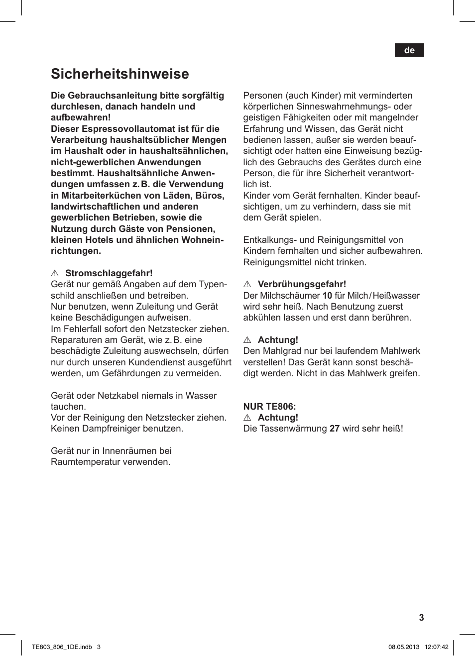 Sicherheitshinweise | Siemens TE803509DE User Manual | Page 7 / 112