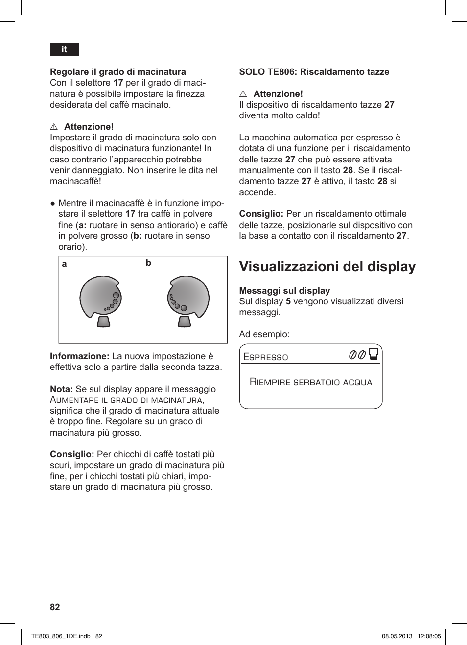 Visualizzazioni del display | Siemens TE803509DE User Manual | Page 86 / 112