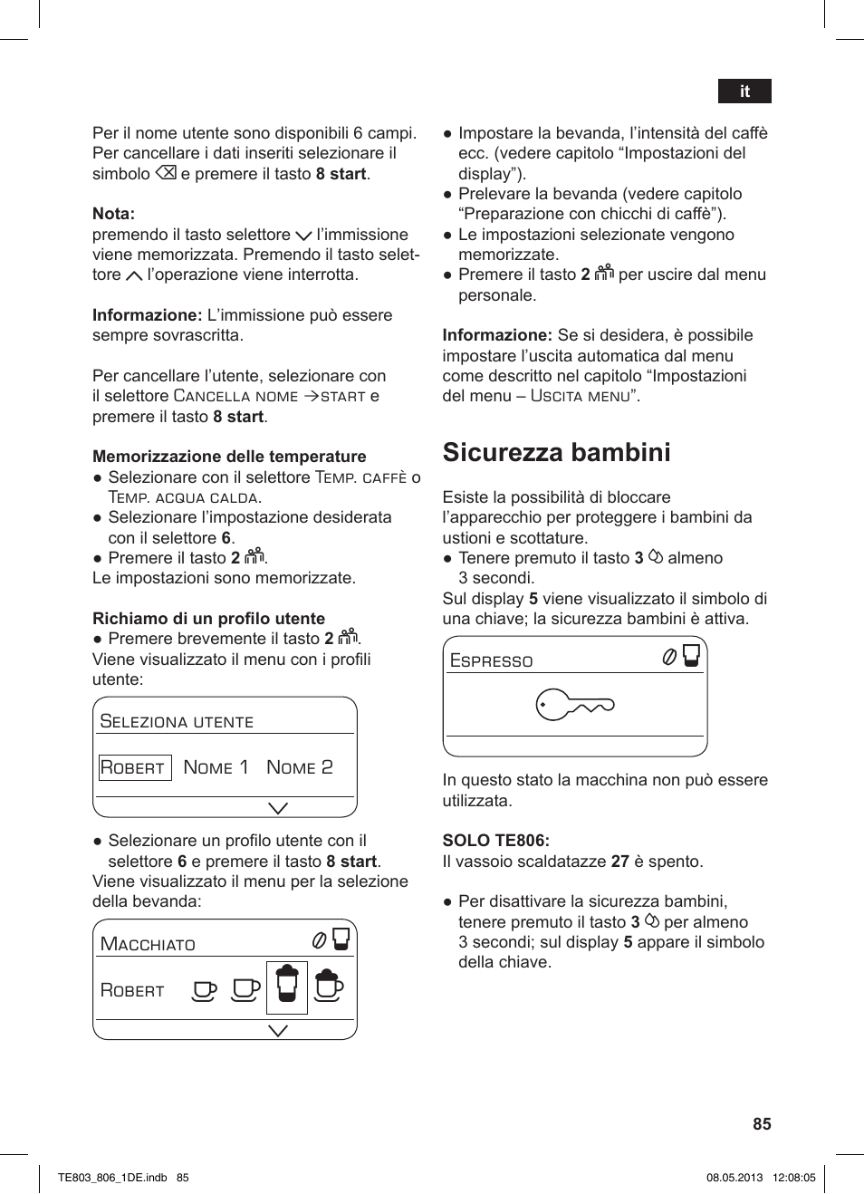 А б е ж, Sicurezza bambini | Siemens TE803509DE User Manual | Page 89 / 112