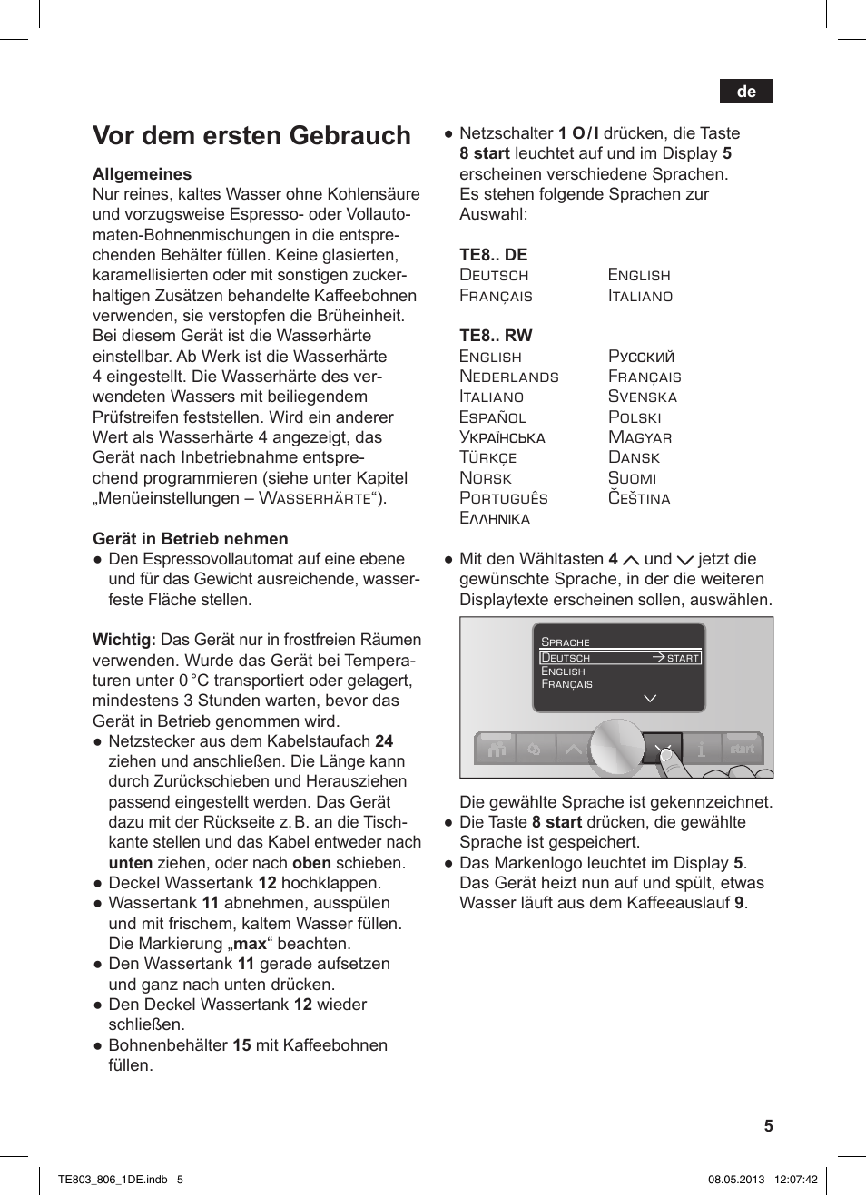 Vor dem ersten gebrauch | Siemens TE803509DE User Manual | Page 9 / 112