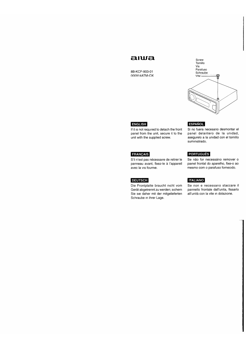 Face locking screw | Aiwa CDC-X417 User Manual | Page 13 / 18