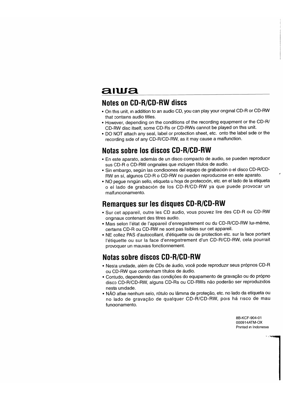 Aiwa CDC-X417 User Manual | Page 14 / 18