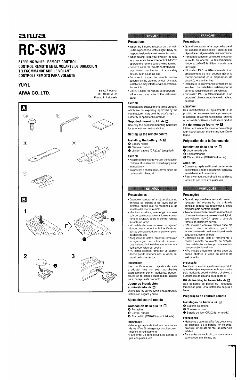 Steering wheel remote installation | Aiwa CDC-X417 User Manual | Page 17 / 18