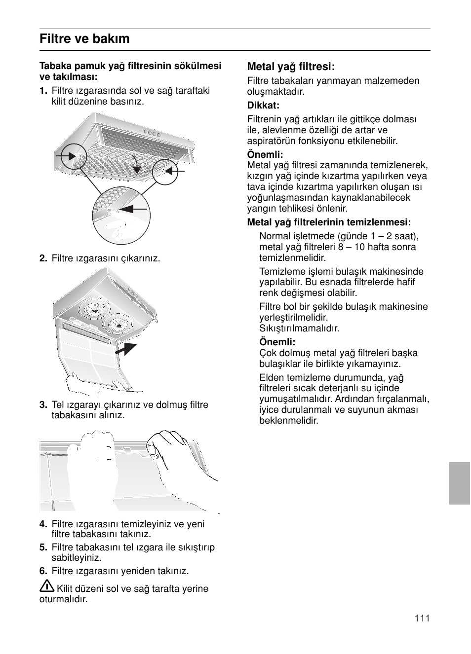 Filtre ve bak∂m | Siemens LU17122 User Manual | Page 111 / 124