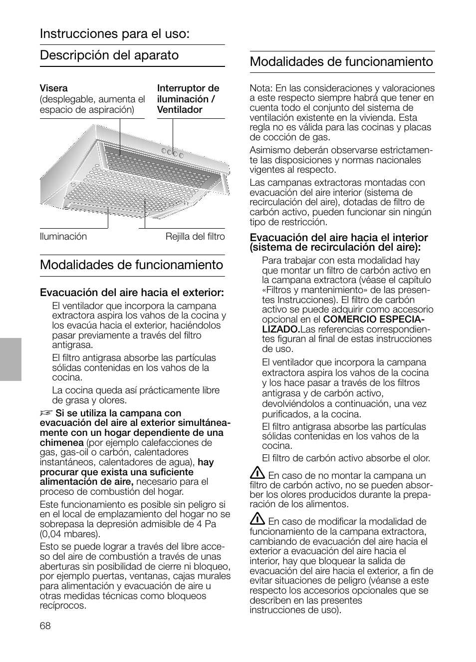 Modalidades de funcionamiento | Siemens LU17122 User Manual | Page 68 / 124