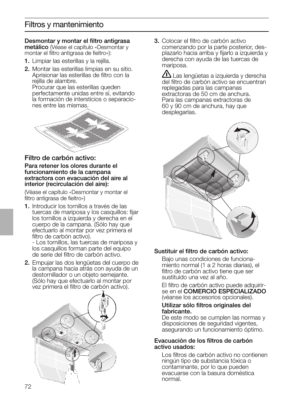 Filtros y mantenimiento | Siemens LU17122 User Manual | Page 72 / 124