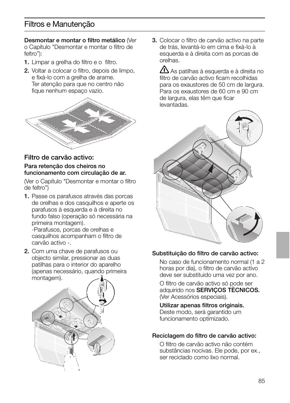 Filtros e manutenção | Siemens LU17122 User Manual | Page 85 / 124