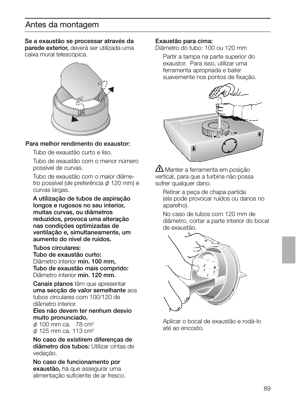 Antes da montagem | Siemens LU17122 User Manual | Page 89 / 124