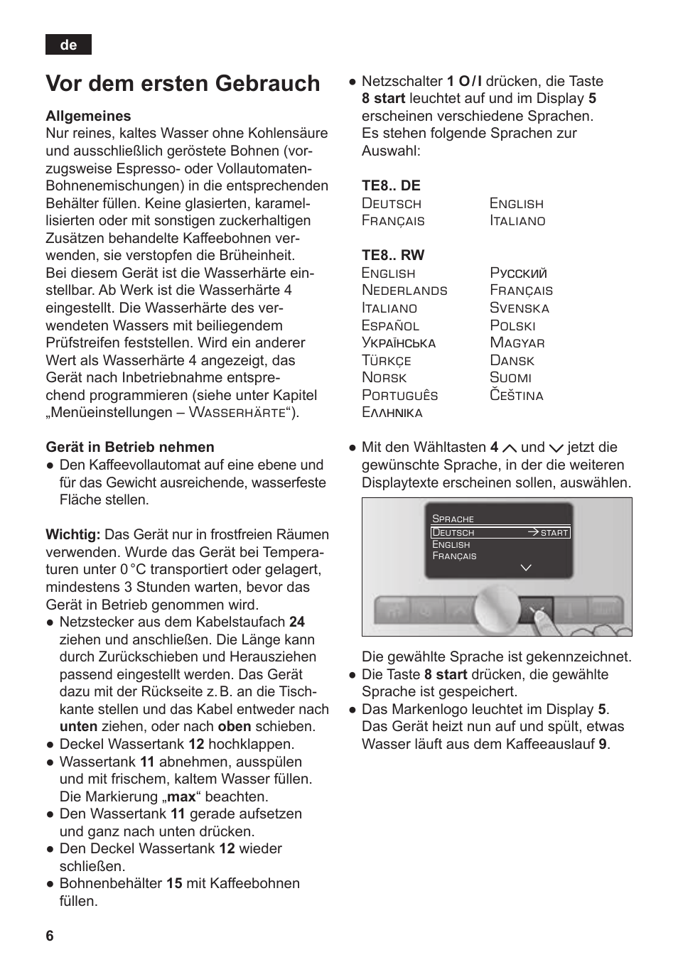 Vor dem ersten gebrauch | Siemens TE806501DE User Manual | Page 10 / 116