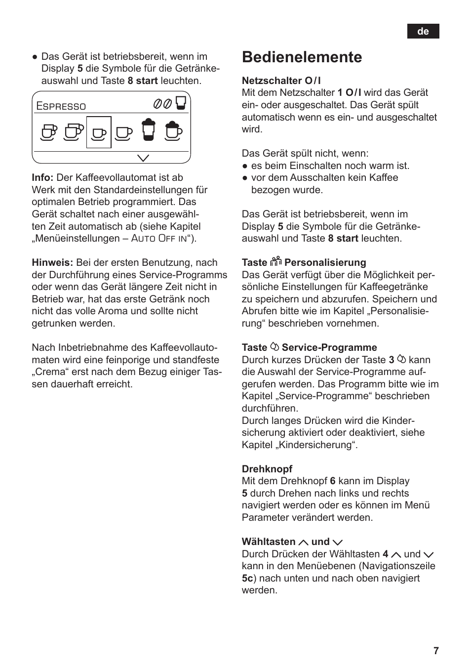 Bedienelemente | Siemens TE806501DE User Manual | Page 11 / 116