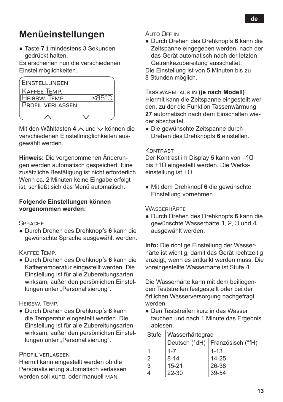 Menüeinstellungen | Siemens TE806501DE User Manual | Page 17 / 116