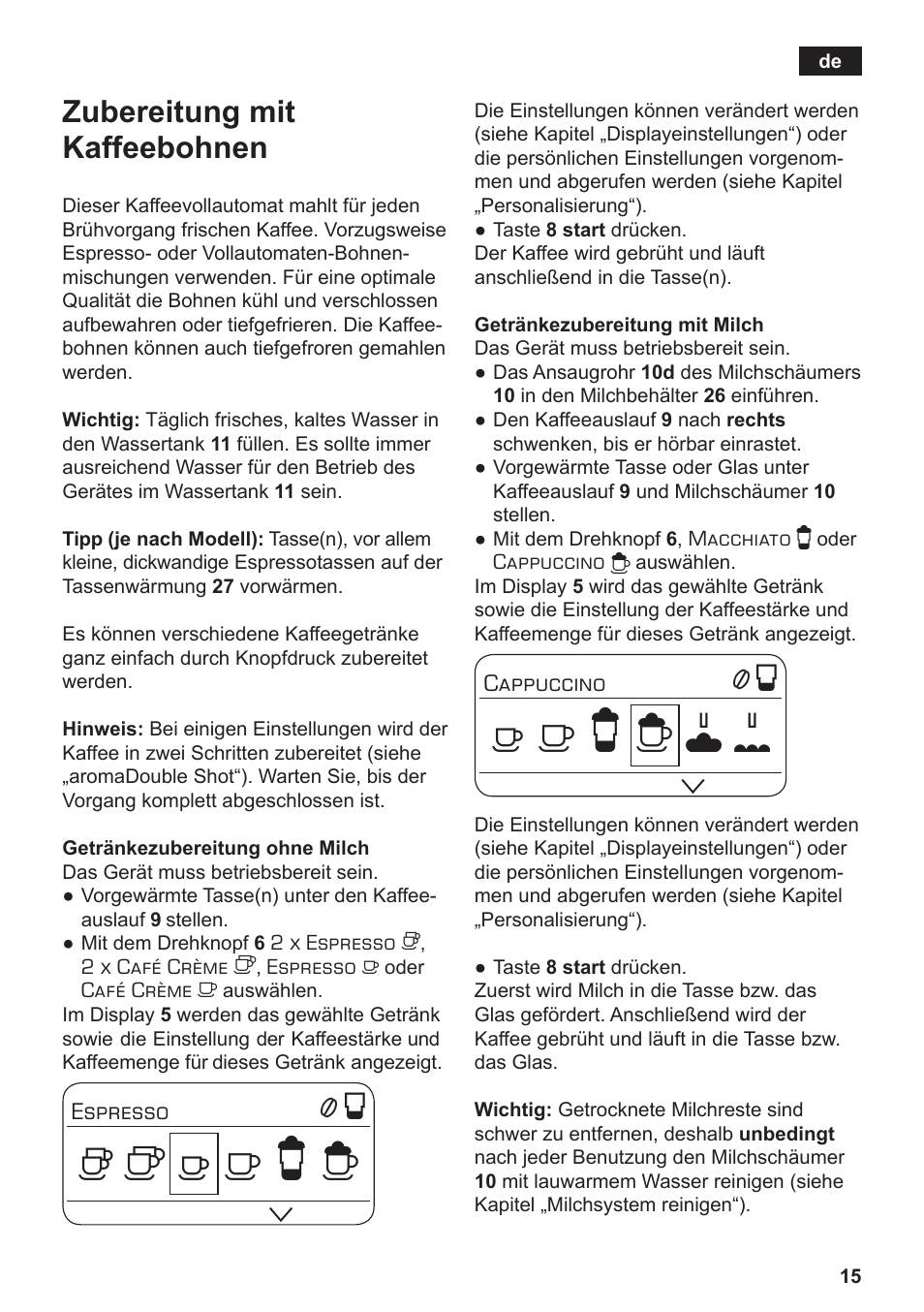 Zubereitung mit kaffeebohnen | Siemens TE806501DE User Manual | Page 19 / 116