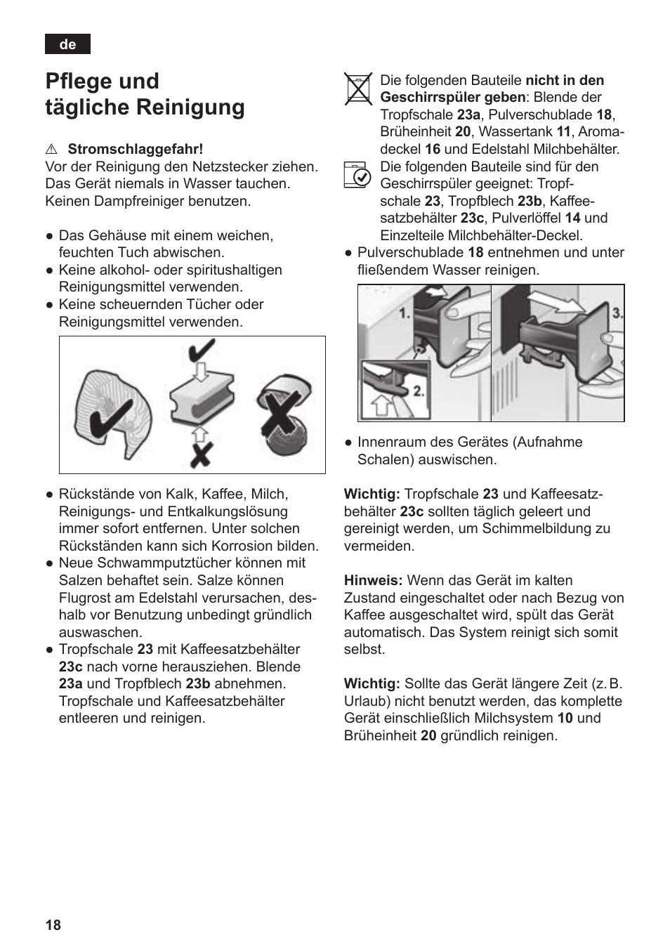 Pflege und tägliche reinigung | Siemens TE806501DE User Manual | Page 22 / 116